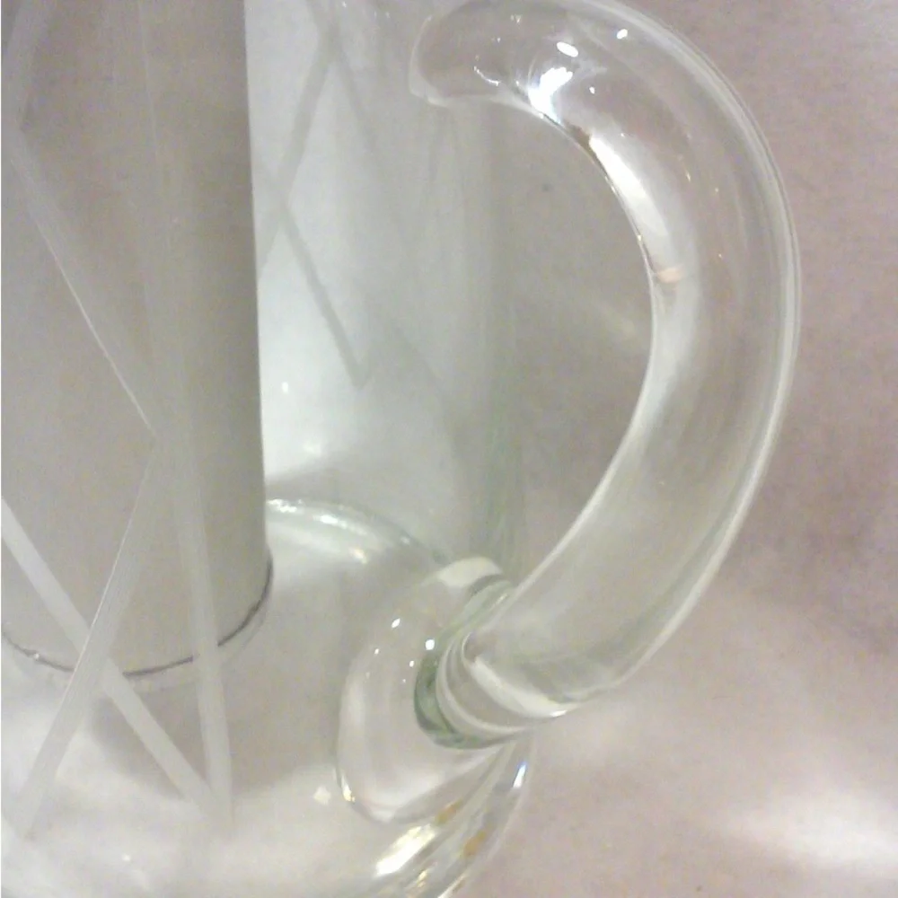 Vintage 40s Era Etched  Blown Thick Glass Water Pitcher Chiller